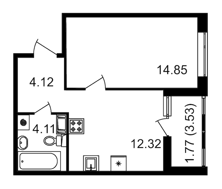 1-комнатная квартира 35.4 м², 13/14 эт., ЖК «Чёрная речка»